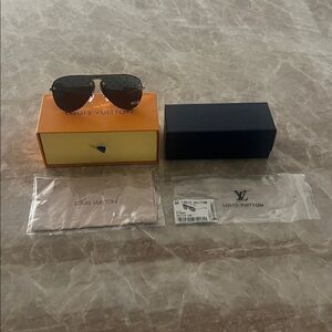 Louis Vuitton Aviator Monogrammed Gold Framed Sunglasses. Authentic. New.